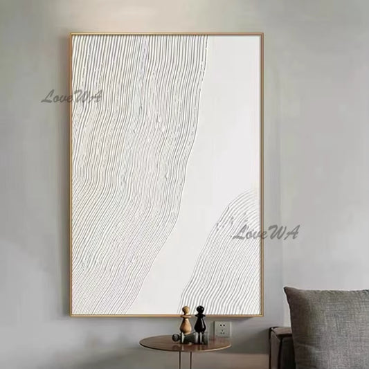 Pure White Textured Abstract Oil Painting Modern Simple and Elegant Wall Picture for Restaurant Framless Home Decoration Piece