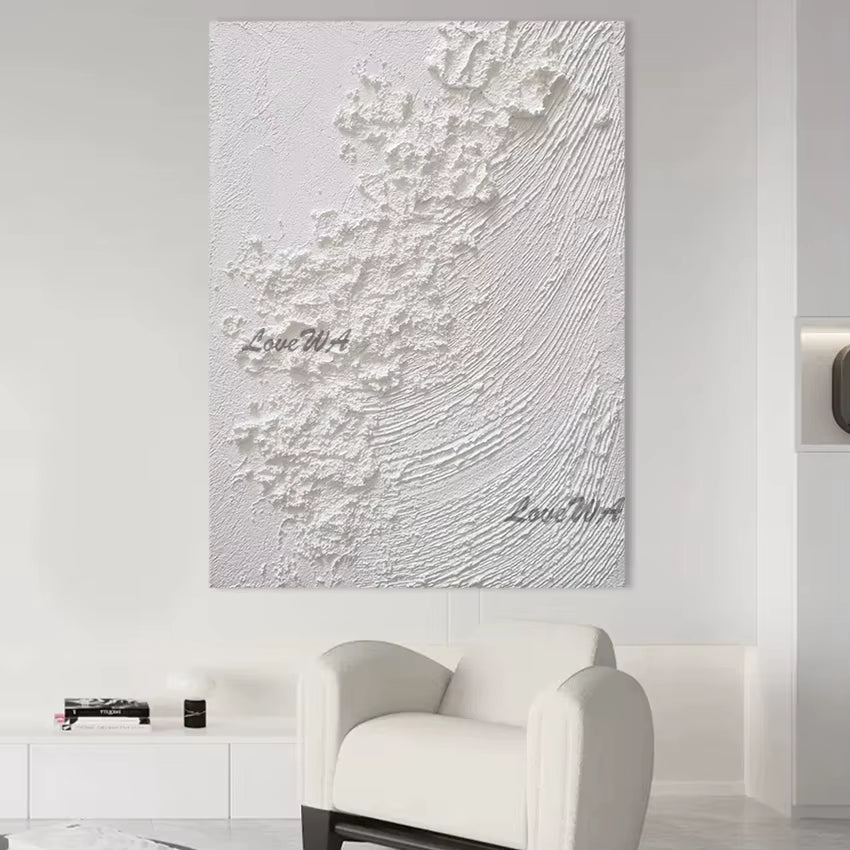 Pure White Textured Abstract Oil Painting Modern Simple and Elegant Wall Picture for Restaurant Framless Home Decoration Piece