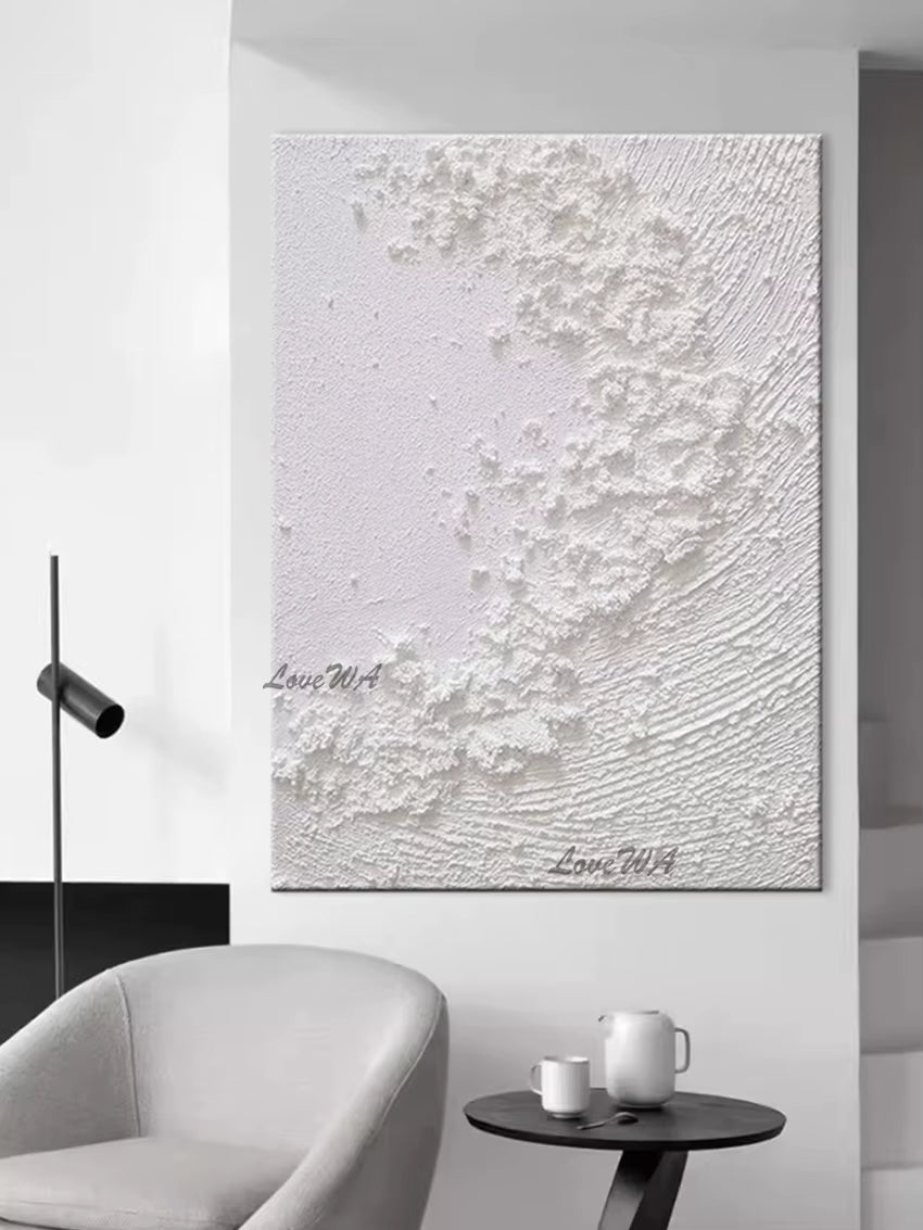 Pure White Textured Abstract Oil Painting Modern Simple and Elegant Wall Picture for Restaurant Framless Home Decoration Piece