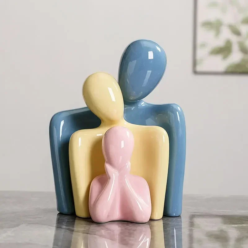 Home Decor Sculpture Ceramic Figure Statue Ornament Abstract Art Hugging Couple Statue Happy Family Modern Home Decor Crafts