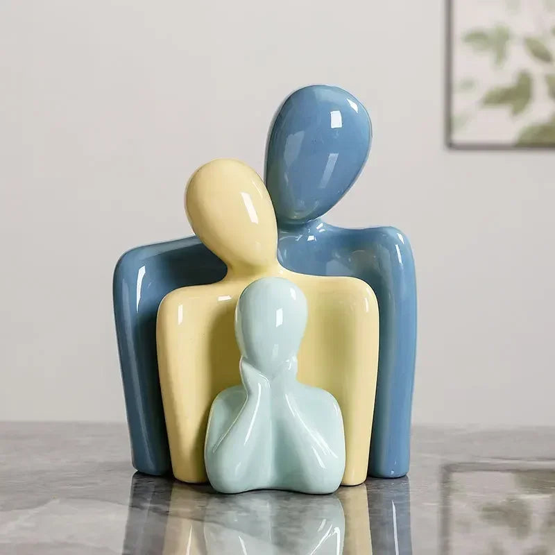 Home Decor Sculpture Ceramic Figure Statue Ornament Abstract Art Hugging Couple Statue Happy Family Modern Home Decor Crafts