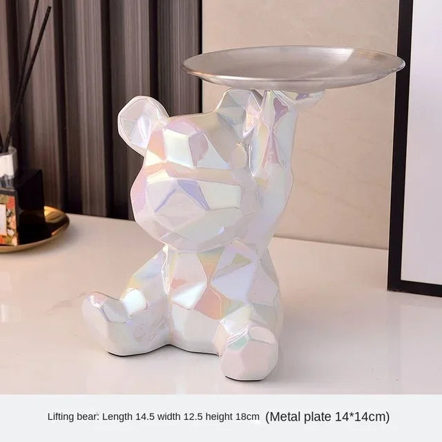 Geometric Bear Statue with Tray Storage