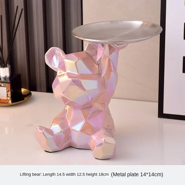 Geometric Bear Statue with Tray Storage