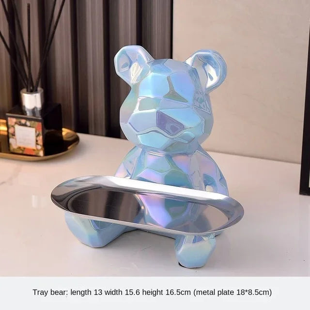 Geometric Bear Statue with Tray Storage