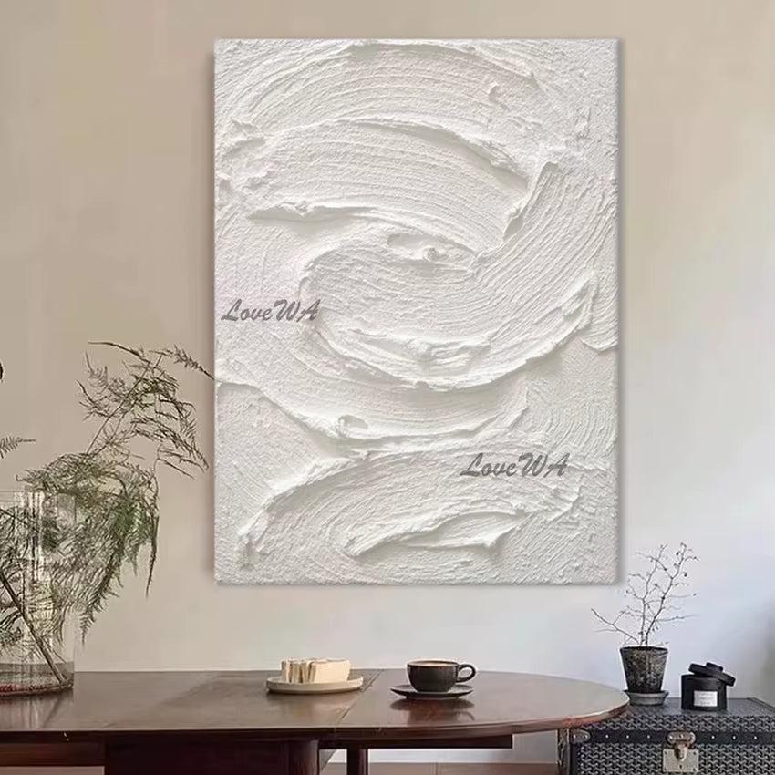 Pure White Textured Abstract Oil Painting Modern Simple and Elegant Wall Picture for Restaurant Framless Home Decoration Piece