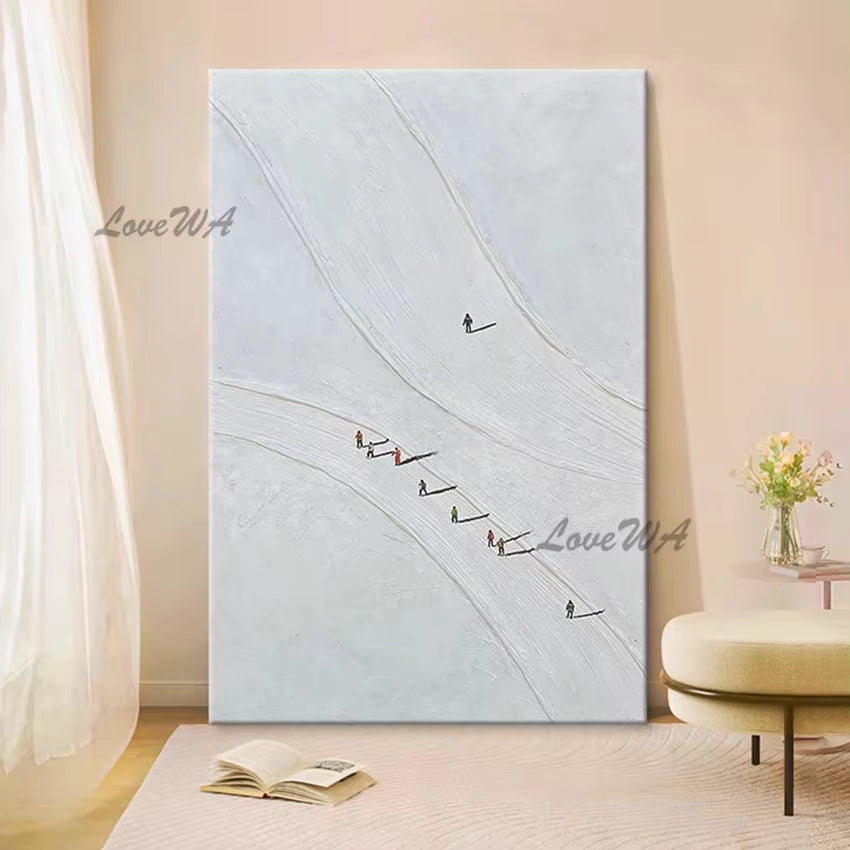 Pure White Textured Abstract Oil Painting Modern Simple and Elegant Wall Picture for Restaurant Framless Home Decoration Piece