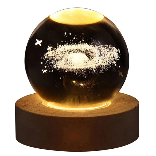 Unique 3D Crystal Ball Lamp with Galaxy and Planetary Projections USB Night Light